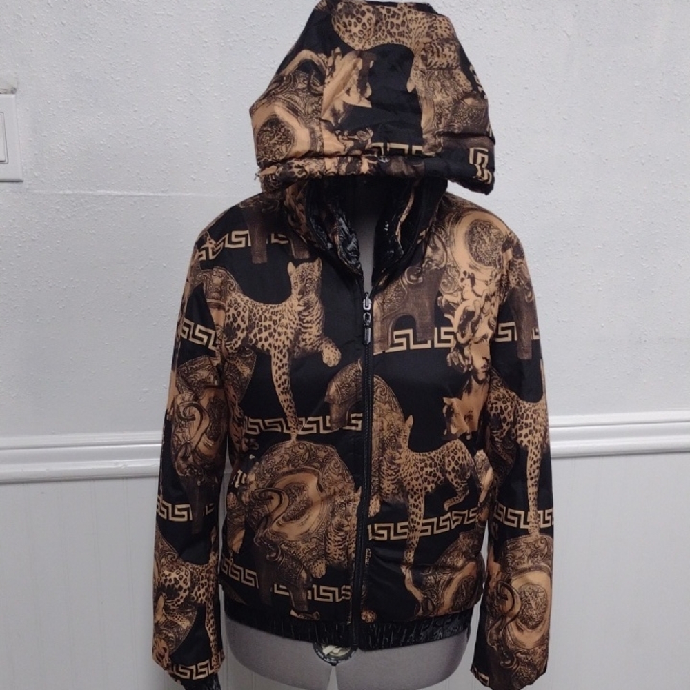 Stylish Animal Print Bomber Jacket Reversible